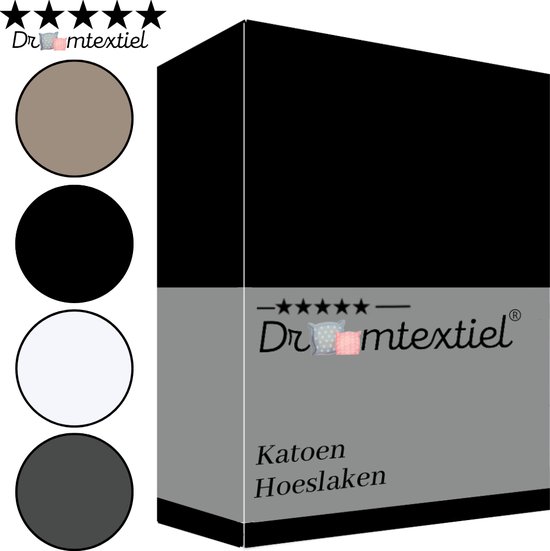 Droomtextiel Luxe Hoeslaken Glad Katoen Zwart Eenpersoons 80x200 cm - Hoogwaardige Kwaliteit - 100% Katoen