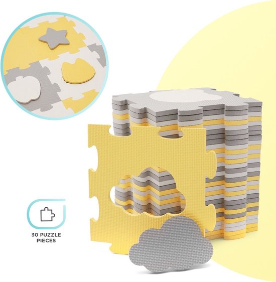 Kinderkraft LUNO SHAPES - 3D schuimmat puzzelmat - 30 stuks - 185x165 cm - 1,2 cm dik - niet-giftig EVA-schuim - waterdicht en gemakkelijk schoon te maken - verstelbaar formaat - ondersteunt kruipen en eerste stapjes - vanaf 10 maanden - Zwart van Kinderkraft — afbeelding 2