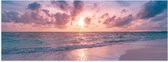 Poster Glanzend – Kalme Golven bij het Strand met Zonsondergang - 60x20 cm Foto op Posterpapier met Glanzende Afwerking