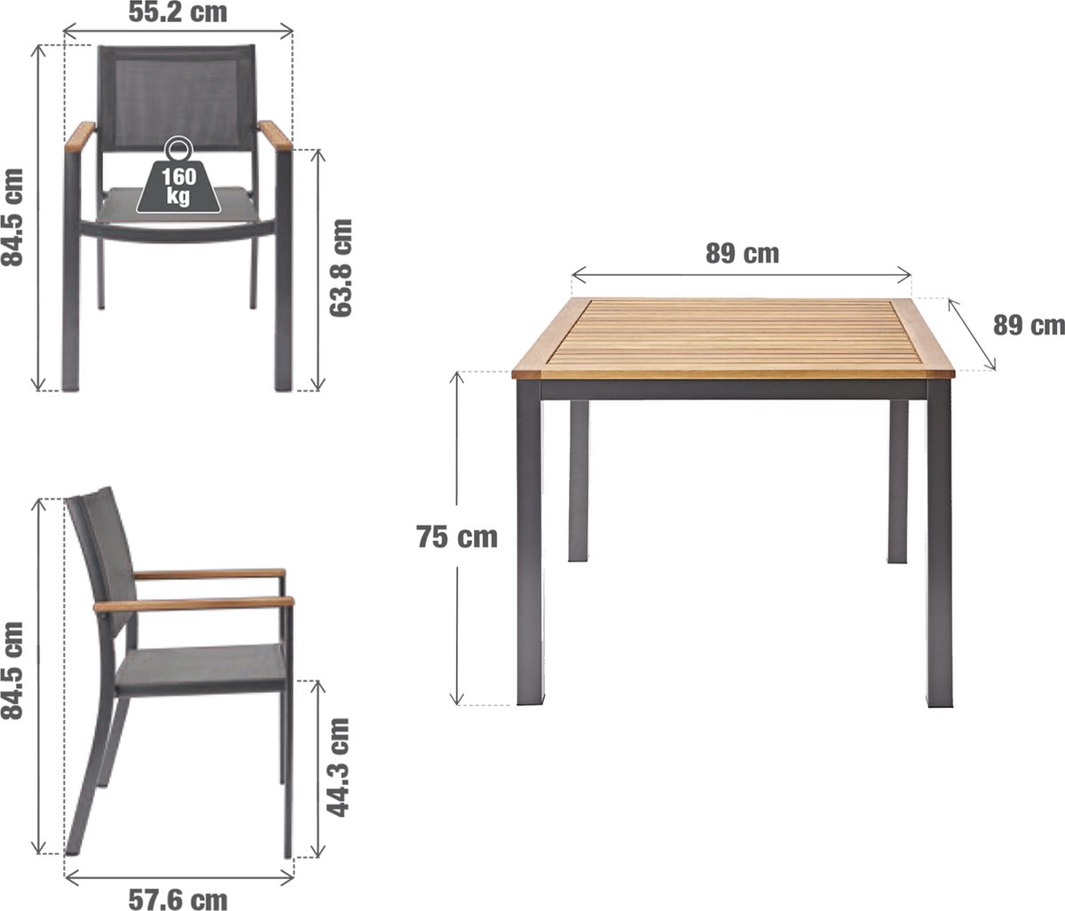 NATERIAL ensemble de salon de jardin pour 4 personnes table de