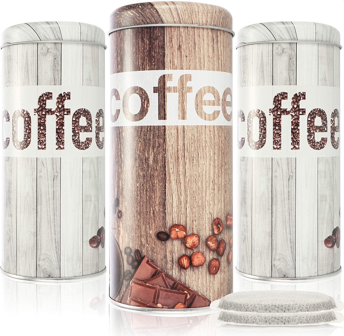COM-FOUR® 3x koffiepadbox - koffiebox voor koffiepads - opbergbak voor koffiepads - decoratieve box in vintage look (3 stuks - set vintage)
