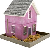 Handgemaakt vogelhuisje met voederplateau – Pink Summer - L24 x B24 x H24 cm