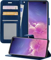Hoesje Geschikt voor Samsung S10 Hoesje Book Case Hoes Portemonnee Cover Walletcase - Hoes Geschikt voor Samsung Galaxy S10 Hoes Bookcase Hoesje - Donkerblauw