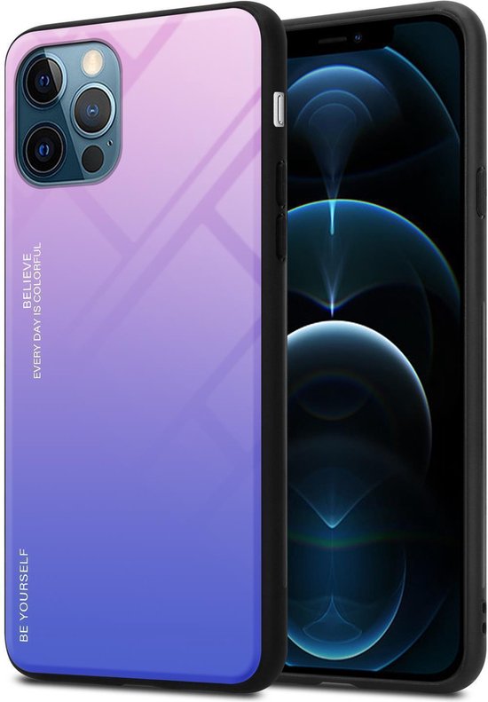 Coque Cadorabo pour Apple iPhone 12 / 12 PRO en ROSE - BLEU - Housse de protection bicolore en silicone TPU Coque et dos en verre trempé