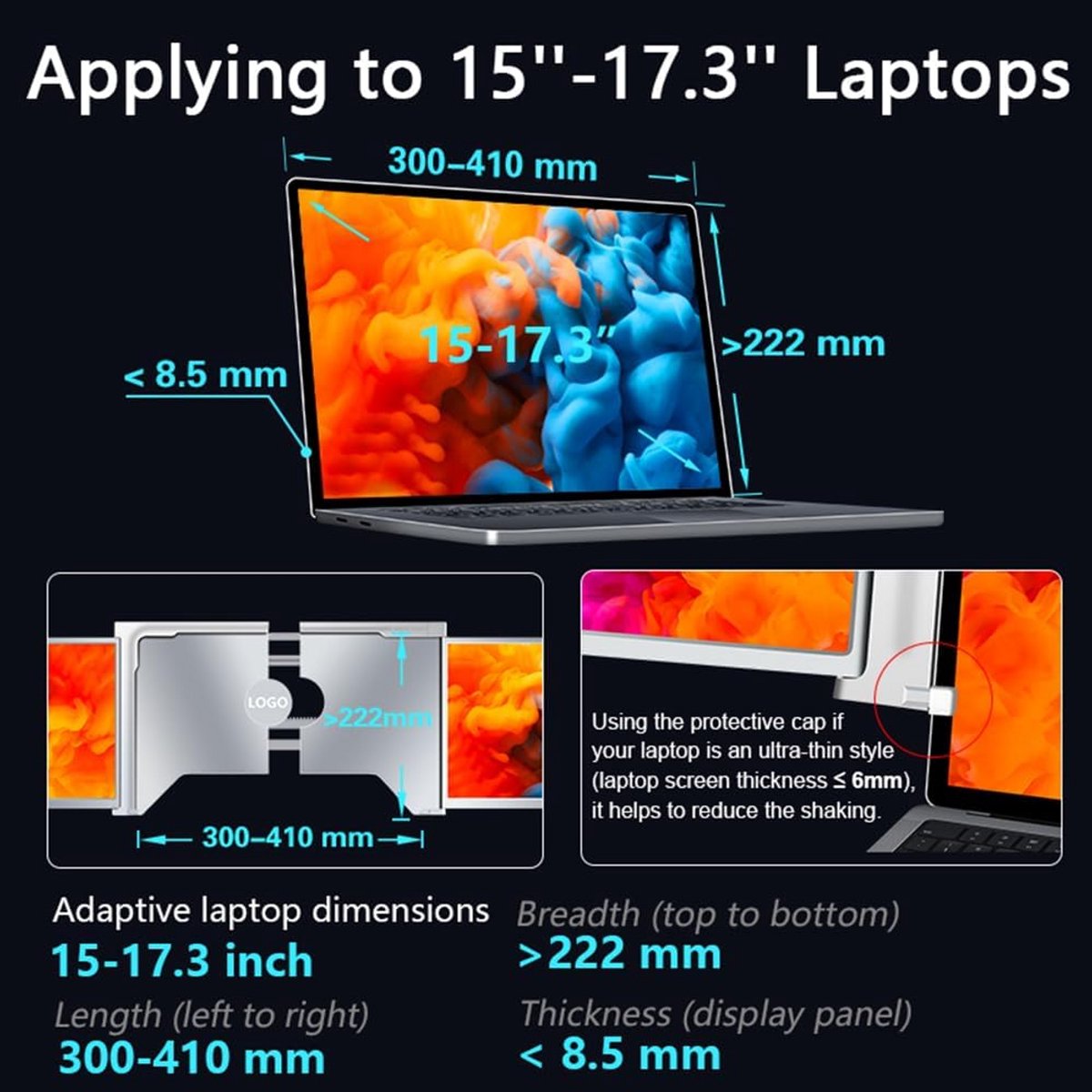 Draagbare Triple Monitor Extender voor Laptops 15-17.3 inch - FHD IPS Dual Screen Uitbreiding thumbnail 6