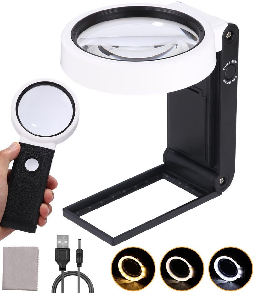 Vergrootglas met licht en standaard, 10x vergrootglas, bureaulamp met klem, leesvergrootglas.