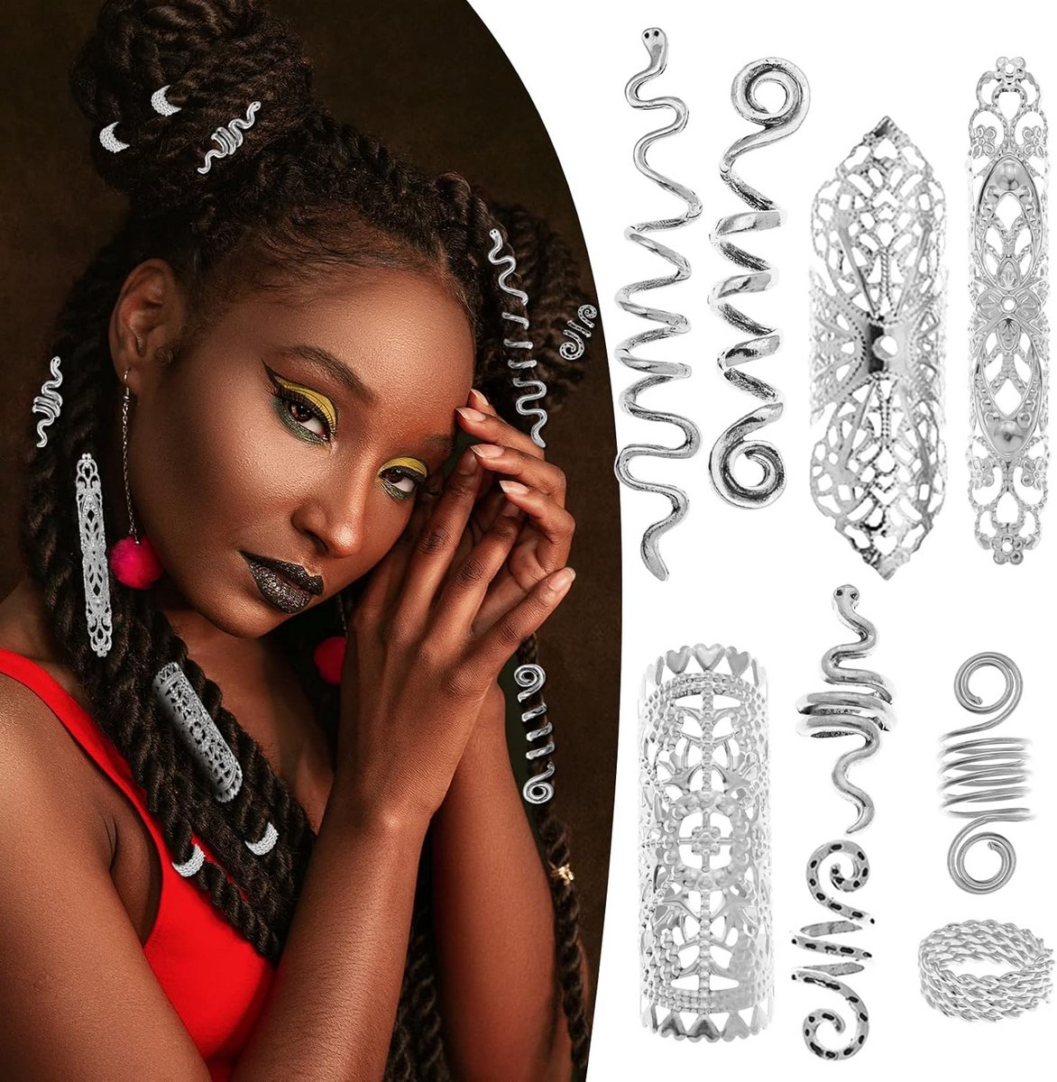 58 Stuks Haaraccessoires voor Dreadlocks en Vlechten - Sleutelring Beads Kralen voor Piratenlook