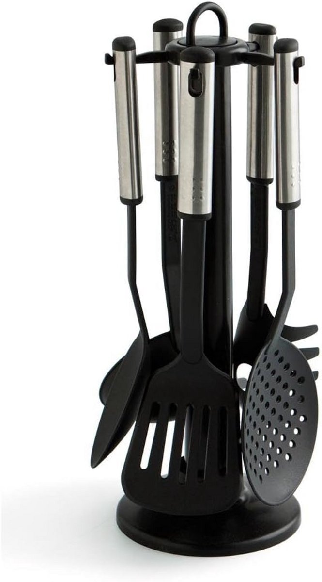 Set van 5 Keukengerei Gadgets Roestvrij Staal en Nylon met Zwarte Houder