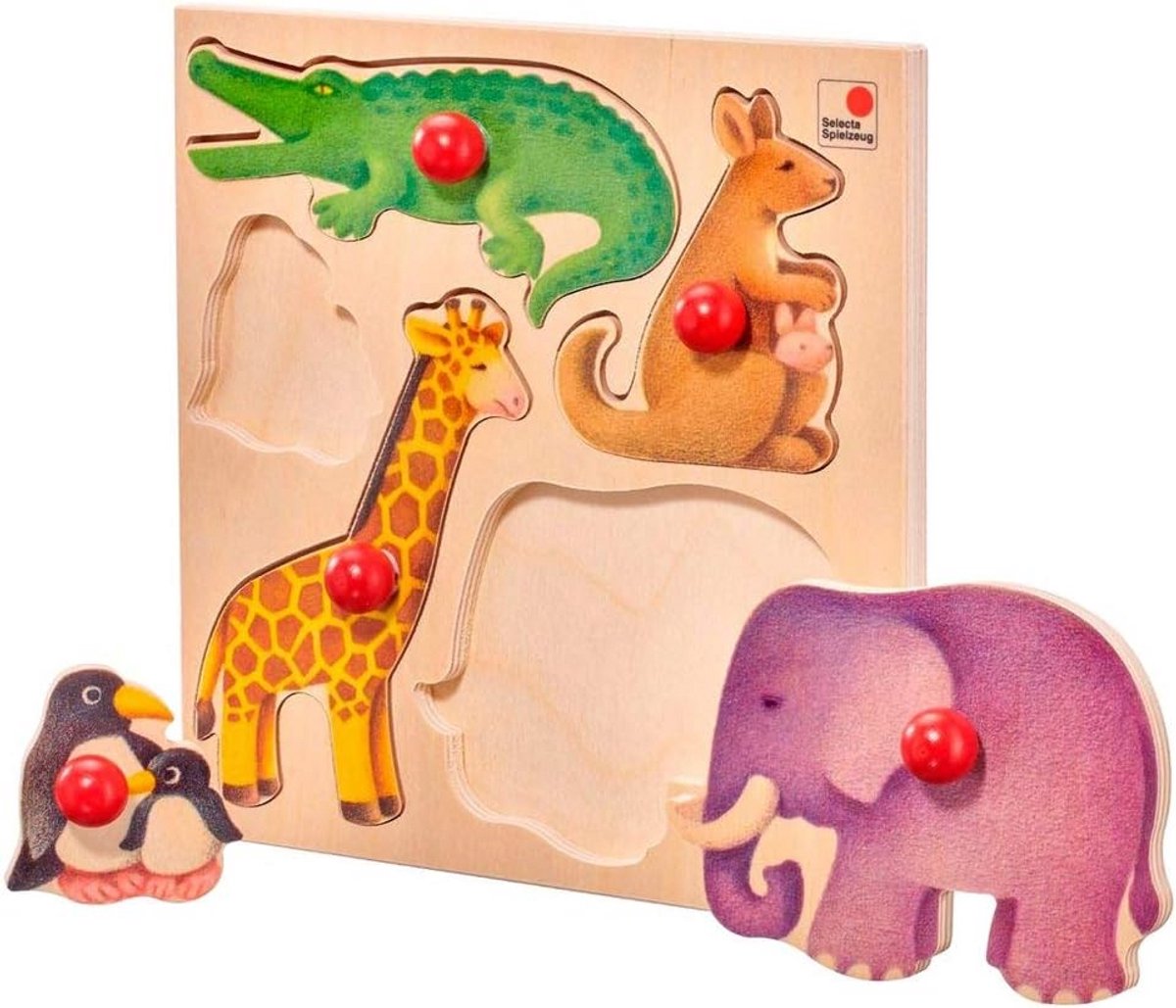 Houten Puzzel Dieren Thema 5 Delen voor Peuters