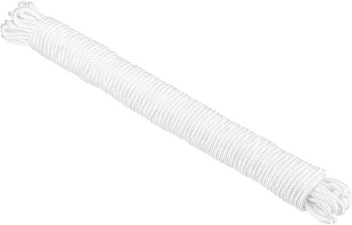 Gevlochten 30 meter 3/16" 5 mm wit | Voor binnen en buiten camping | Duurzame waslijn met polypropyleen