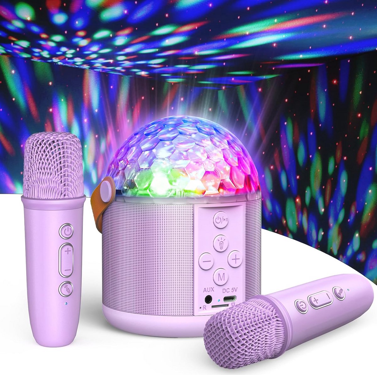 Karaoke-installatie met Bluetooth-microfoons en lichteffecten voor kinderen