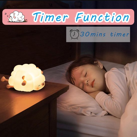 Kawaii Nachtlamp voor Kinderen, LED Schapen Bedlampje met 3 Lichtniveaus, Siliconen Nachtlamp met Touch Control voor Kinderkamer, Slaaplamp, Babykamer, Decoratie van Kawaii — afbeelding 3