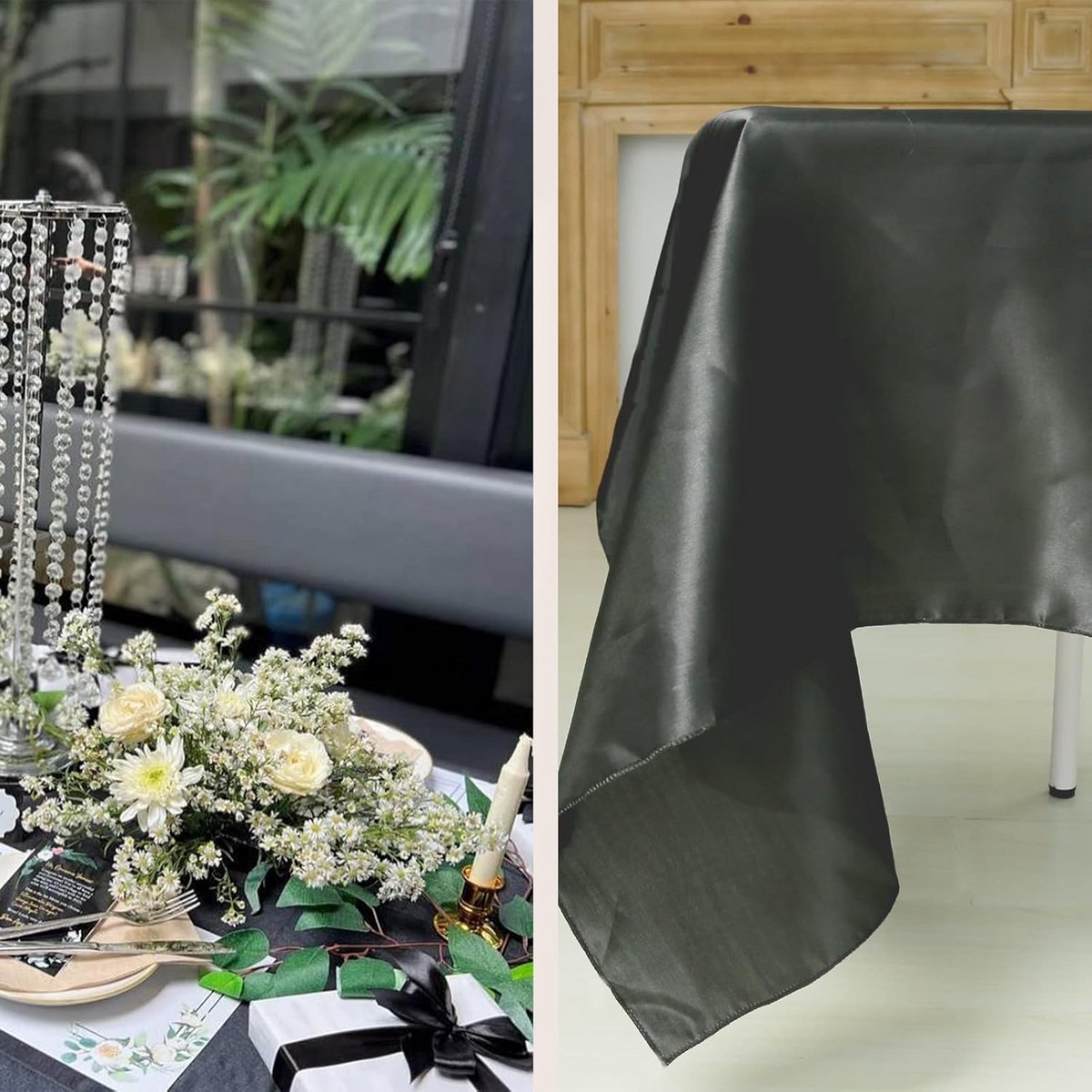 Extra Grote Rechthoekige Tafelkleed Zwart Polyester 145 x 305 cm voor Feest en Buiten
