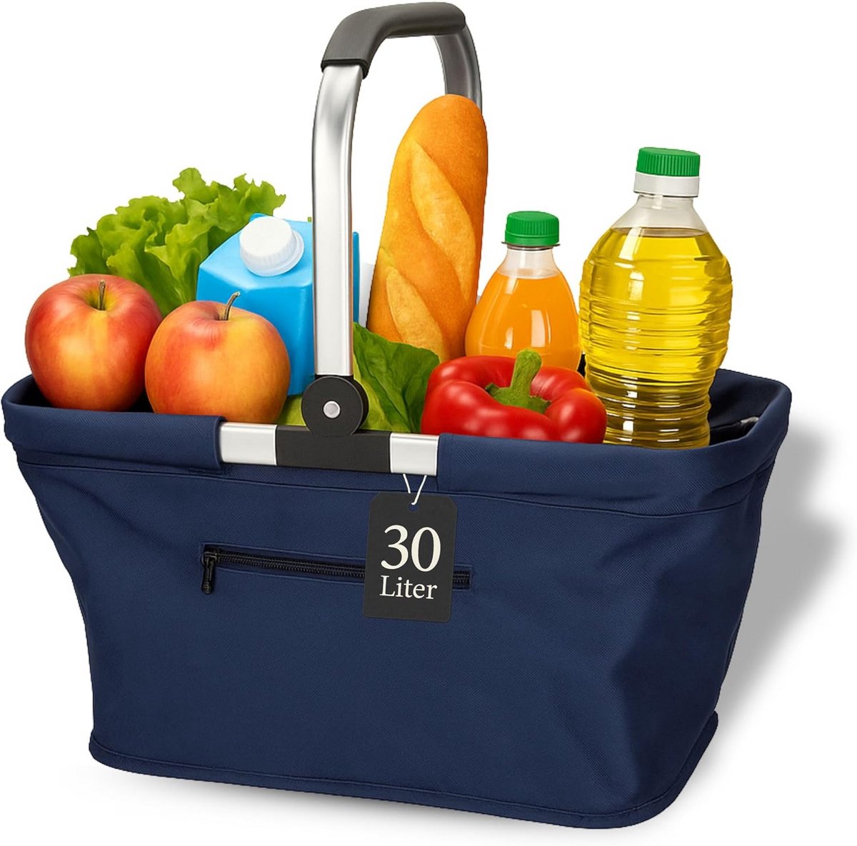 Opvouwbare Boodschappenmand met Handvat - Stabiele en Grote Winkelmand 30L voor Boodschappen en Uitstapjes