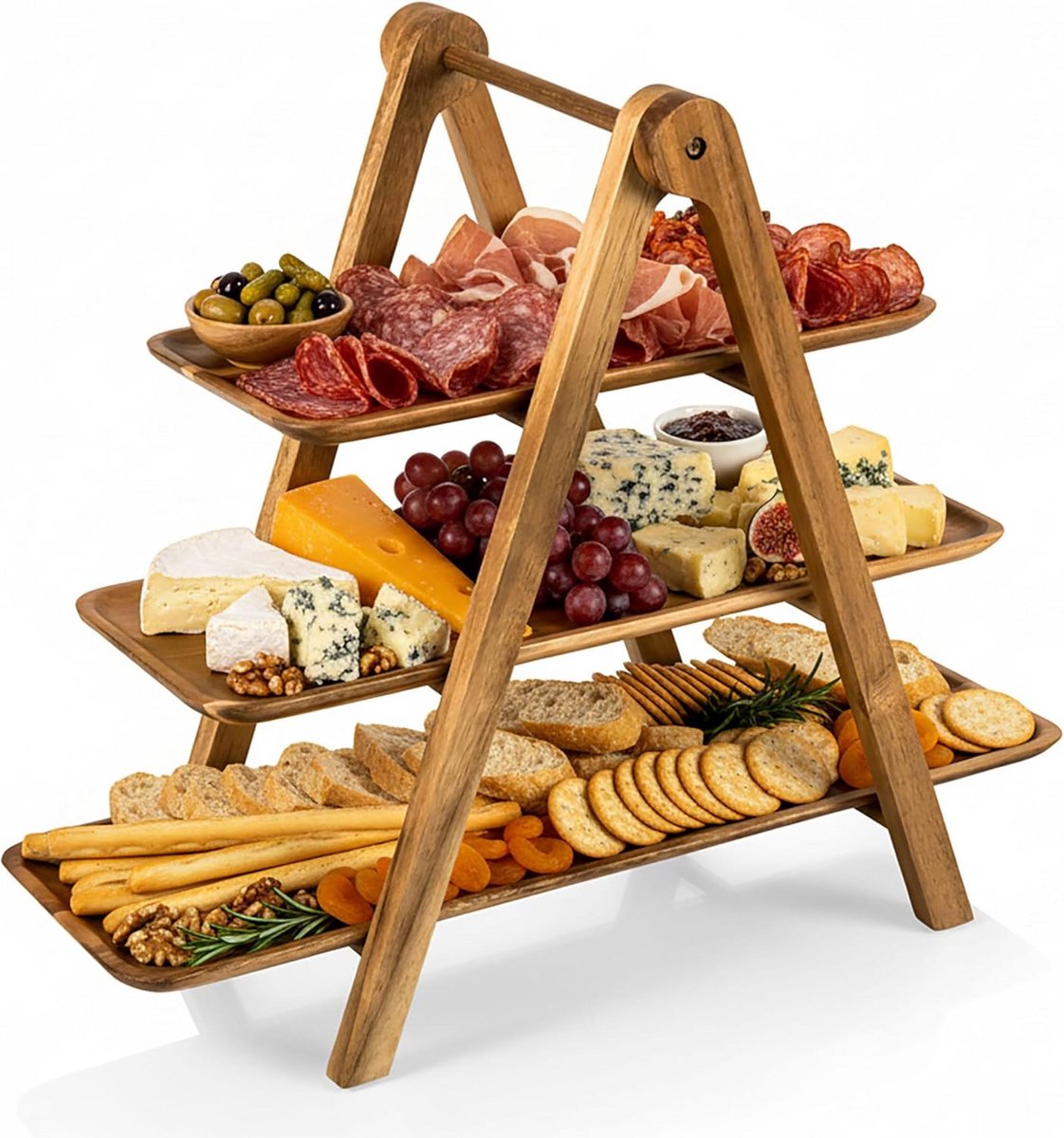 3-laags Houten Serveertoren - Stapelbare Charcuterie Planken voor Aperitief of Borrel