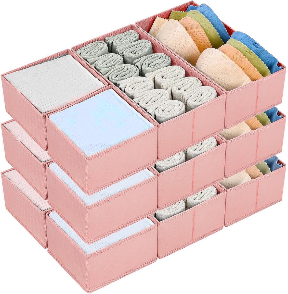 Lade-organizer 12 stuks opvouwbaar opbergsysteem voor kleding sokken en ondergoed roze