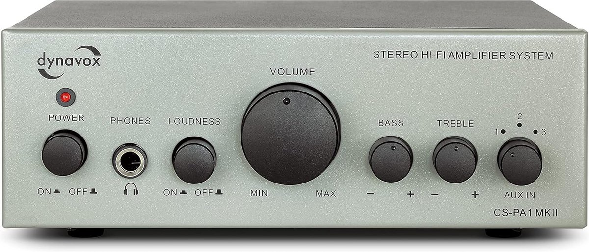 Compacte Mini Stereo Versterker met Bas/Treble Regeling - Zilver