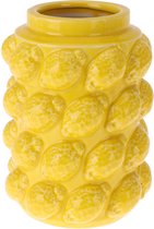 Home & Styling Bloemenvaas citroenen - geel - keramiek - D14 x H19 cm - fruitvaas citroen patroon