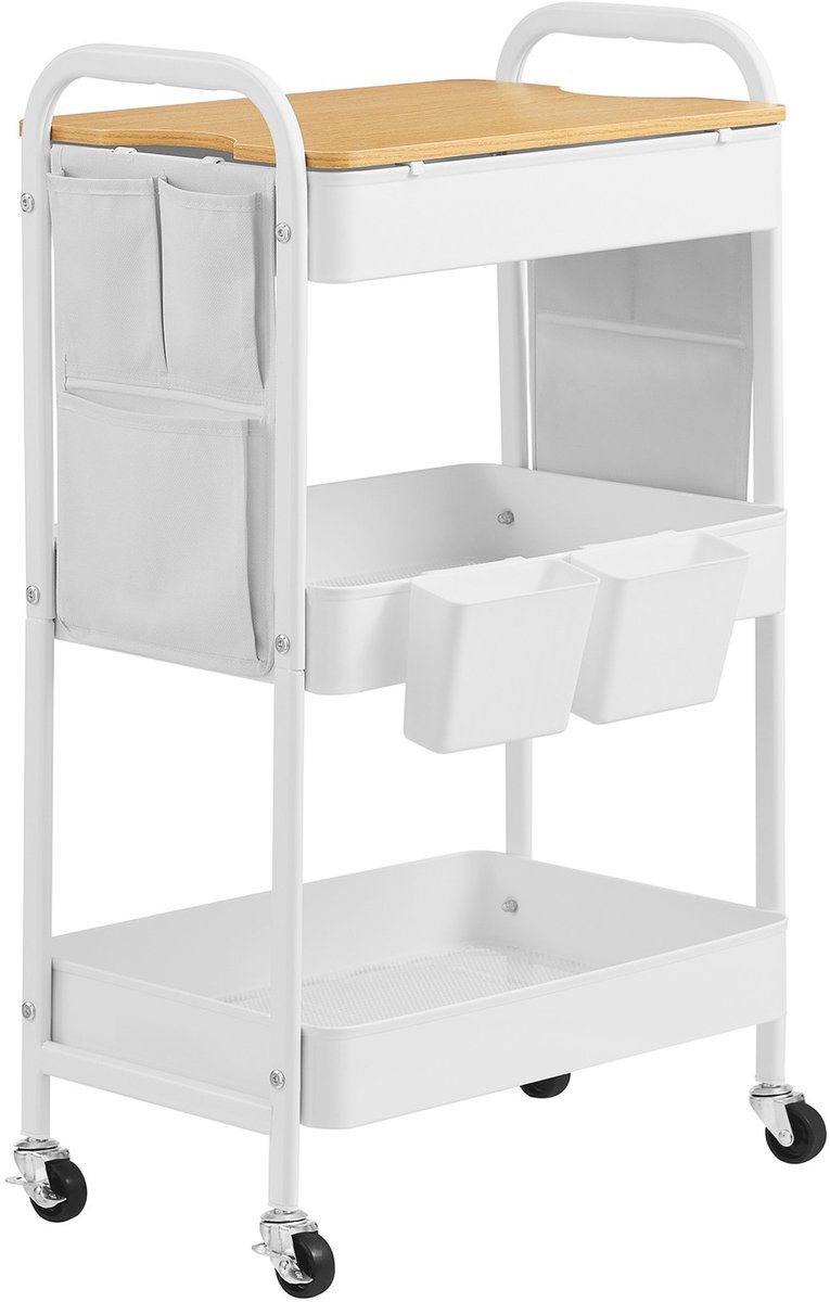 Serveerwagen – 3 draadplanken – Staal – Wit