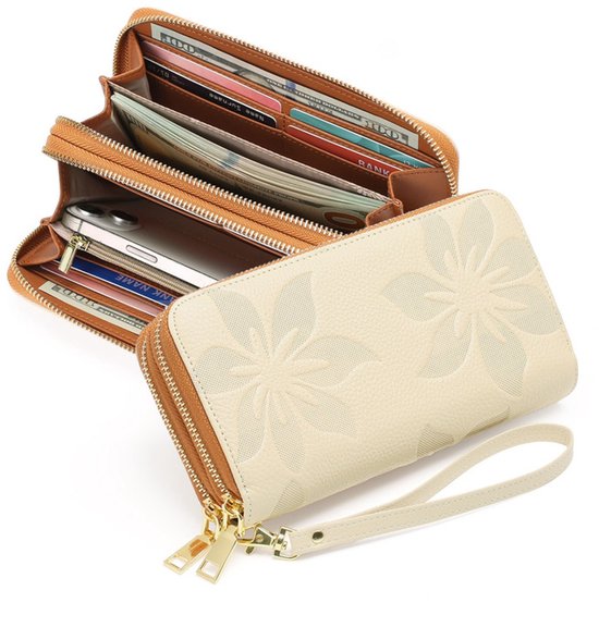 Portemonnee - 19*10*4 cm - Portemonnee met dubbele rits - RFID-portemonnee met grote capaciteit - Kaarthouder - Clutch - Bedrukte clutch - Damesportemonnee - met telefoonvak en kaartsleuven - met polsbandje - Kaarthouder voor op reis