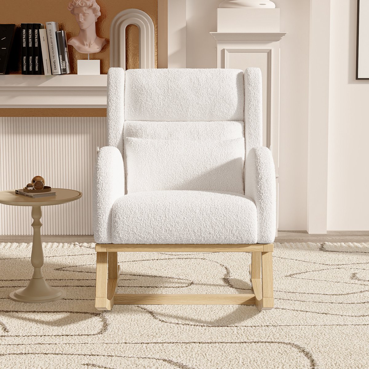 Schommelstoel met Kussen – Comfortabele Fauteuil van Teddy Stof, Wit