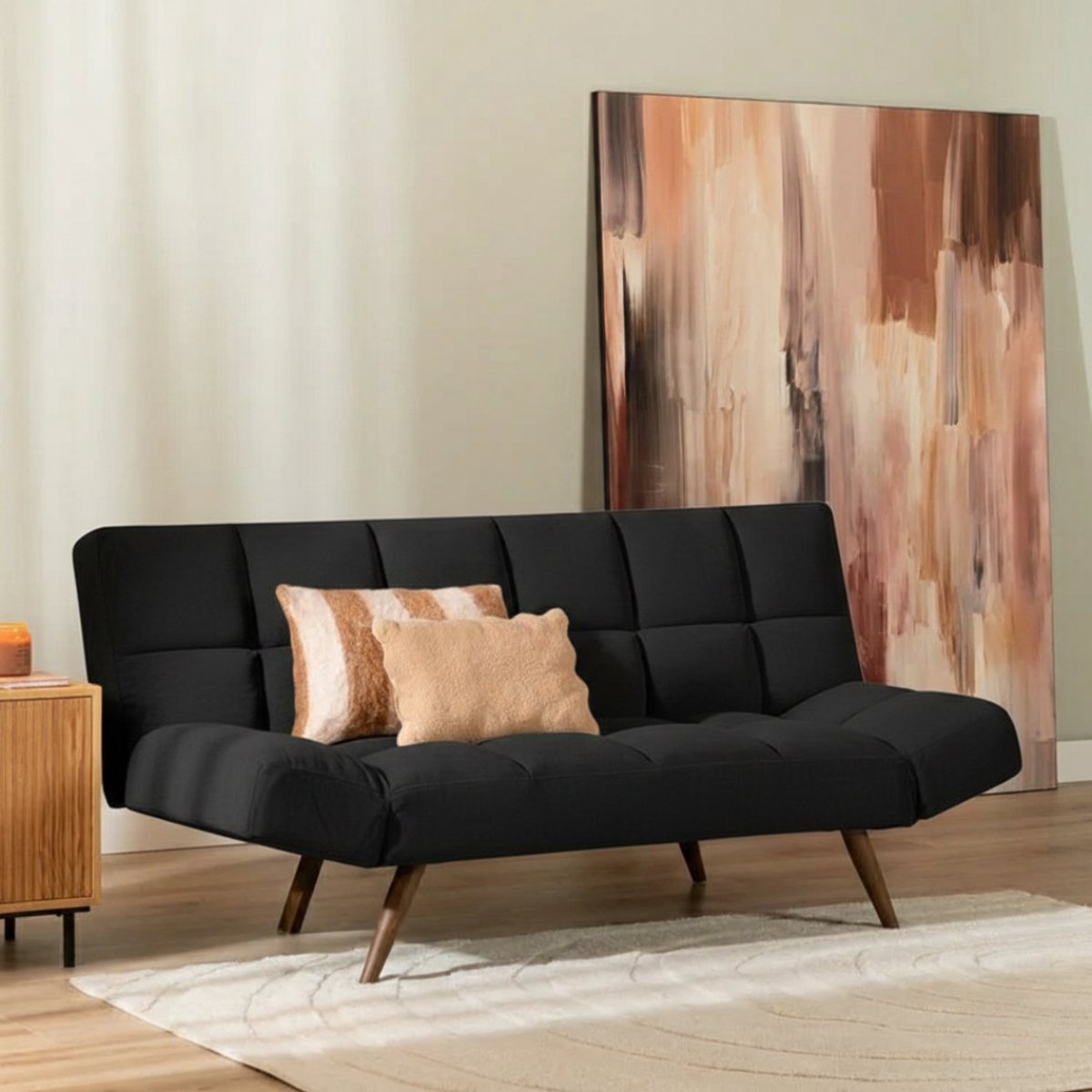 Bronx71 Velvet slaapbank 1,5 persoons Timo zwart - Logeerbed - Vouwbed - Slaapstoel - Zetelbed