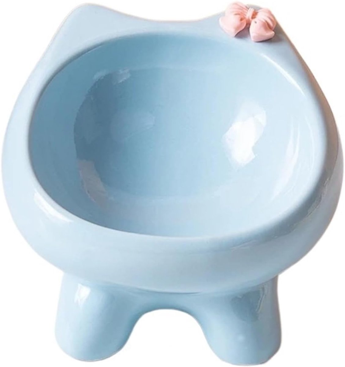 Daity Een schattige keramische kattenvoerbak, een kantelbare voerbak die overgeven voorkomt, met een ondiep en hoog ontwerp om de snorharen van de kat te beschermen (blauw).
