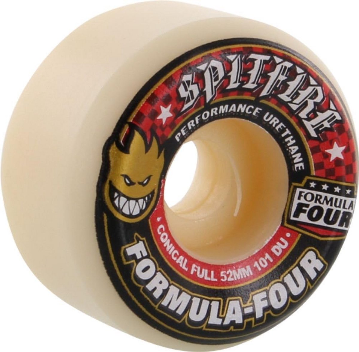 Set van 4 Skateboard Wielen 52mm 101A Conical Full Witte/Rode Skateboardonderdelen Rood