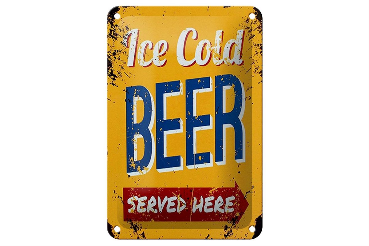Blechschild Retro 12x18cm Ice Cold Beer served here Bier