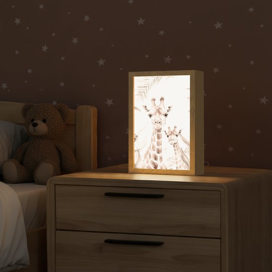 Nachtlampje 20x30 cm - Kinder lampje - Giraffe - Jungle - Bruin - Kinderen - Tafellamp kinderkamer - Slaapkamer lamp - Bedlamp kinderen - Kinderlampje stopcontact - Wandlamp babykamer - Nachtlampjes van OnlyWow — afbeelding 2