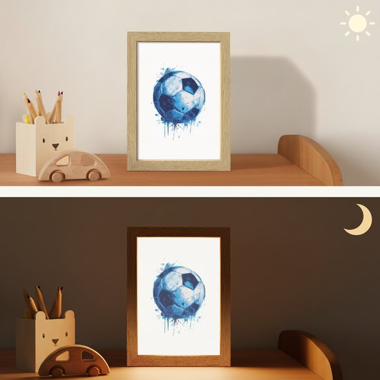Nachtlampje 15x20 cm - Kinder lamp - Voetbal - Blauw - Inkt - Spatten - Tafellamp kinderkamer - Slaapkamer lamp - Bedlamp kinderen - Kinderlampje stopcontact - Wandlamp babykamer - Nachtlampjes van Merkloos — afbeelding 4