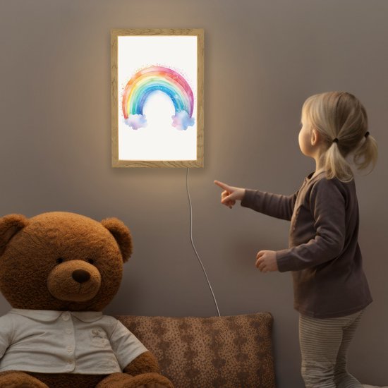 Nachtlampje 20x30 cm - Kinder lamp - Regenboog - Kinderen - Meisje - Tafellamp kinderkamer - Slaapkamer lamp - Bedlamp kinderen - Kinderlampje stopcontact - Wandlamp babykamer - Nachtlampjes van Smart{" "}Connect — afbeelding 5