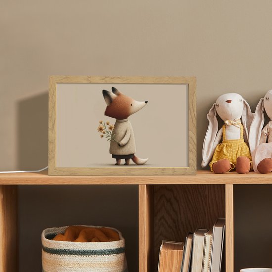 Nachtlampje 30x20 cm - Kinder lampje - Vos - Gele bloemen - Minimalistisch - Tafellamp kinderkamer - Slaapkamer lamp - Bedlamp kinderen - Kinderlampje stopcontact - Wandlamp babykamer - Nachtlampjes van OnlyWow — afbeelding 3
