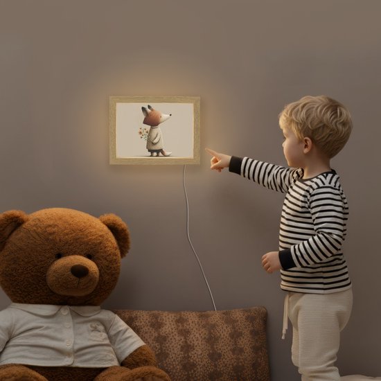 Nachtlampje 20x15 cm - Kinder lampje - Vos - Gele bloemen - Minimalistisch - Tafellamp kinderkamer - Slaapkamer lamp - Bedlamp kinderen - Kinderlampje stopcontact - Wandlamp babykamer - Nachtlampjes van Merkloos — afbeelding 5