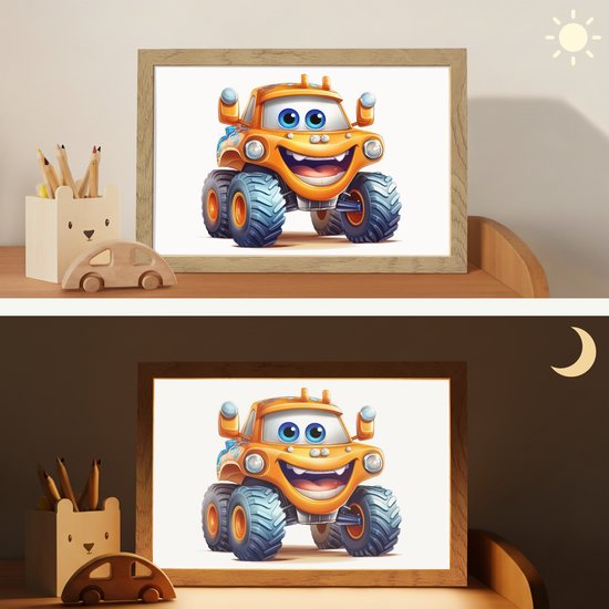 Nachtlampje 30x20 cm - Kinder lamp - Auto - Oranje - Jongen - Kind - Tafellamp kinderkamer - Slaapkamer lamp - Bedlamp kinderen - Kinderlampje stopcontact - Wandlamp babykamer - Nachtlampjes van Merkloos — afbeelding 4