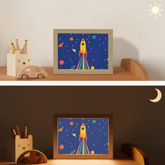 Nachtlampje 20x15 cm - Kinder lamp - Kleurrijk - Raket - Ruimte - Tafellamp kinderkamer - Slaapkamer lamp - Bedlamp kinderen - Kinderlampje stopcontact - Wandlamp babykamer - Nachtlampjes van Merkloos — afbeelding 4