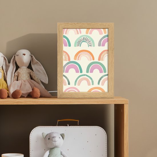 Nachtlampje 15x20 cm - Kinder lamp - Regenboog - Pastel - Patroon - Tafellamp kinderkamer - Slaapkamer lamp - Bedlamp kinderen - Kinderlampje stopcontact - Wandlamp babykamer - Nachtlampjes van Merkloos — afbeelding 3