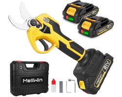 MellWin Accu Snoeischaar 21V - Bürstenlos Takkenschaar - 32mm Snijdiameter - Elektrische Snoeischaar- Heggenschaar - met 2 Accu's & Opberkoffer - voor het snoeien van bomen, fruitbomen