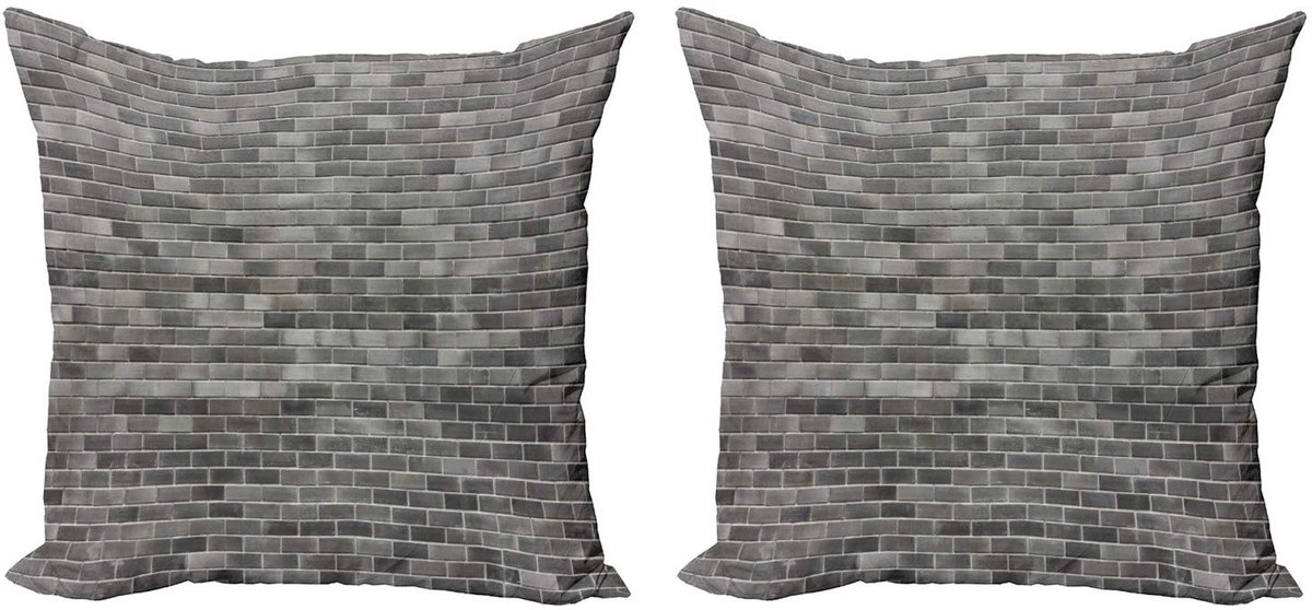 ABAKUHAUS Grijs-Wit Kussenhoes 2x40x40 cm – Dubbelzijdig bedrukt – Rits
