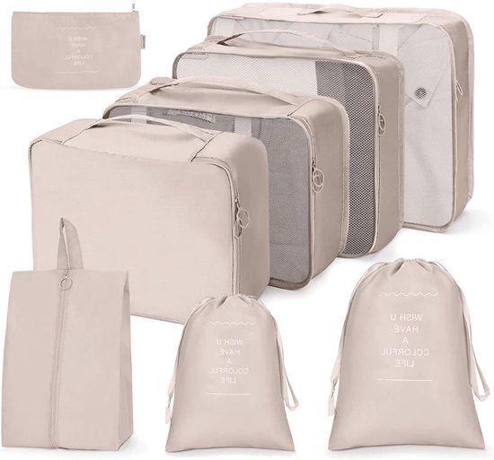 Ensemble de cubes de rangement pliables - Organisateur de valise 8 pièces pour chaussures et vêtements, imperméable - sac de voyage avec sacs de compression