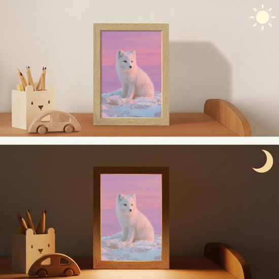 Nachtlampje 15x20 cm - Kinder lamp - Poolvos - Sneeuw - Roze - Tafellamp kinderkamer - Slaapkamer lamp - Bedlamp kinderen - Kinderlampje stopcontact - Wandlamp babykamer - Nachtlampjes van Merkloos — afbeelding 4