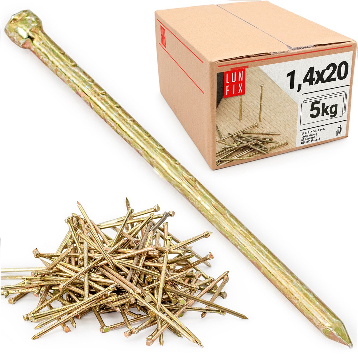 LUN FIX - Stahlnägel 1,4 x 20 mm - 5kg (ca. 22500 stk.) - Verzinkte bouwnagels - Draadspijkers