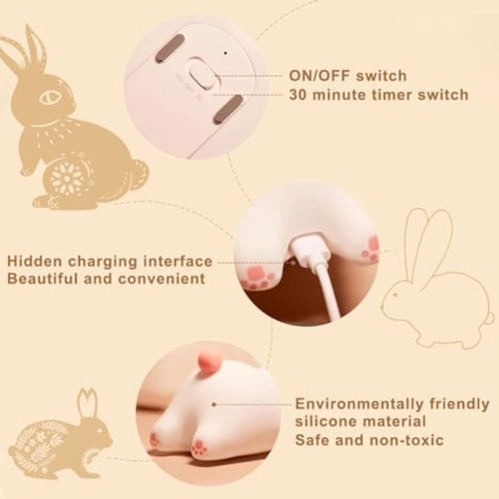 Kindernachtlampje, siliconen nachtlampje met aanraaksensor, schattig konijn kinderslaapkamerverlichting met 30 minuten timerfunctie, USB oplaadbaar, voor kinderkamer, pasgeboren cadeau [Energieklasse A] van Merkloos — afbeelding 4