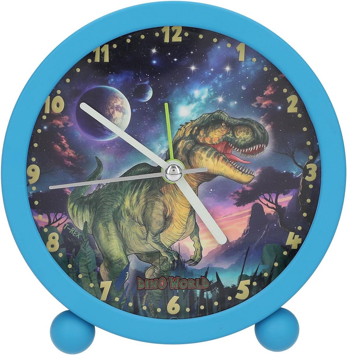 Blauwe Kinderwekker Analoge Stille Wekker met Dinosaurus en Lichtfunctie
