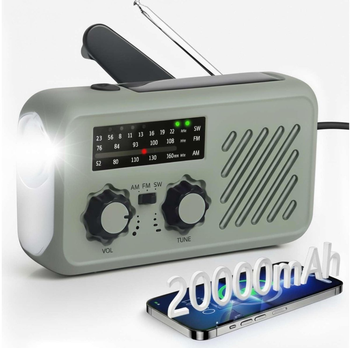 Unyqoos® Draagbare multifunctionele noodradio met zonne-energie en SOS-functie voor buitengebruik
