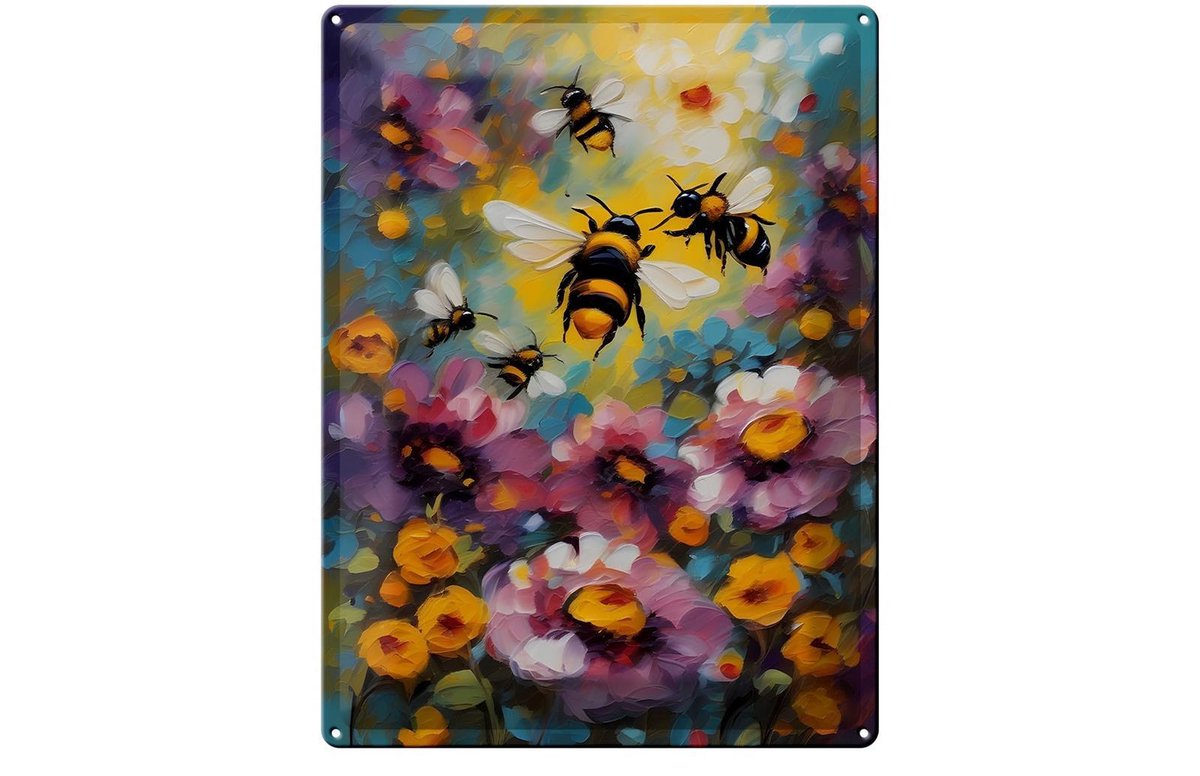 Blechschild 12x18cm Bienen Blumenfeld