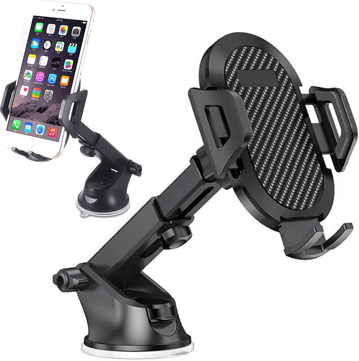 OKWISH Autohouders - Telefoonhouder Auto - Uitschuifbare Smartphone Houder - Super Sterke Zuignap - 360° Draaibaar - Zwart