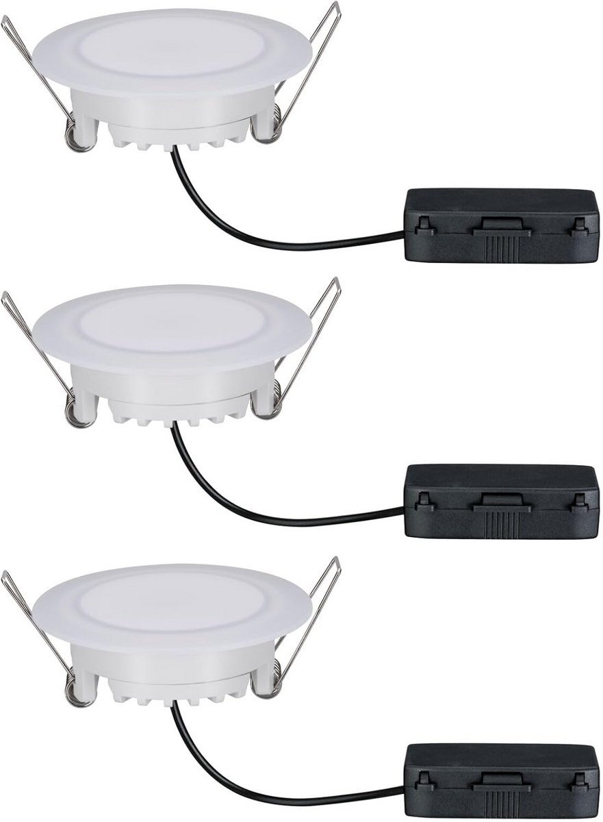 Set van 3 Ronde LED Inbouwspots Dimbaar IP44 - Warm Wit Licht - Wit