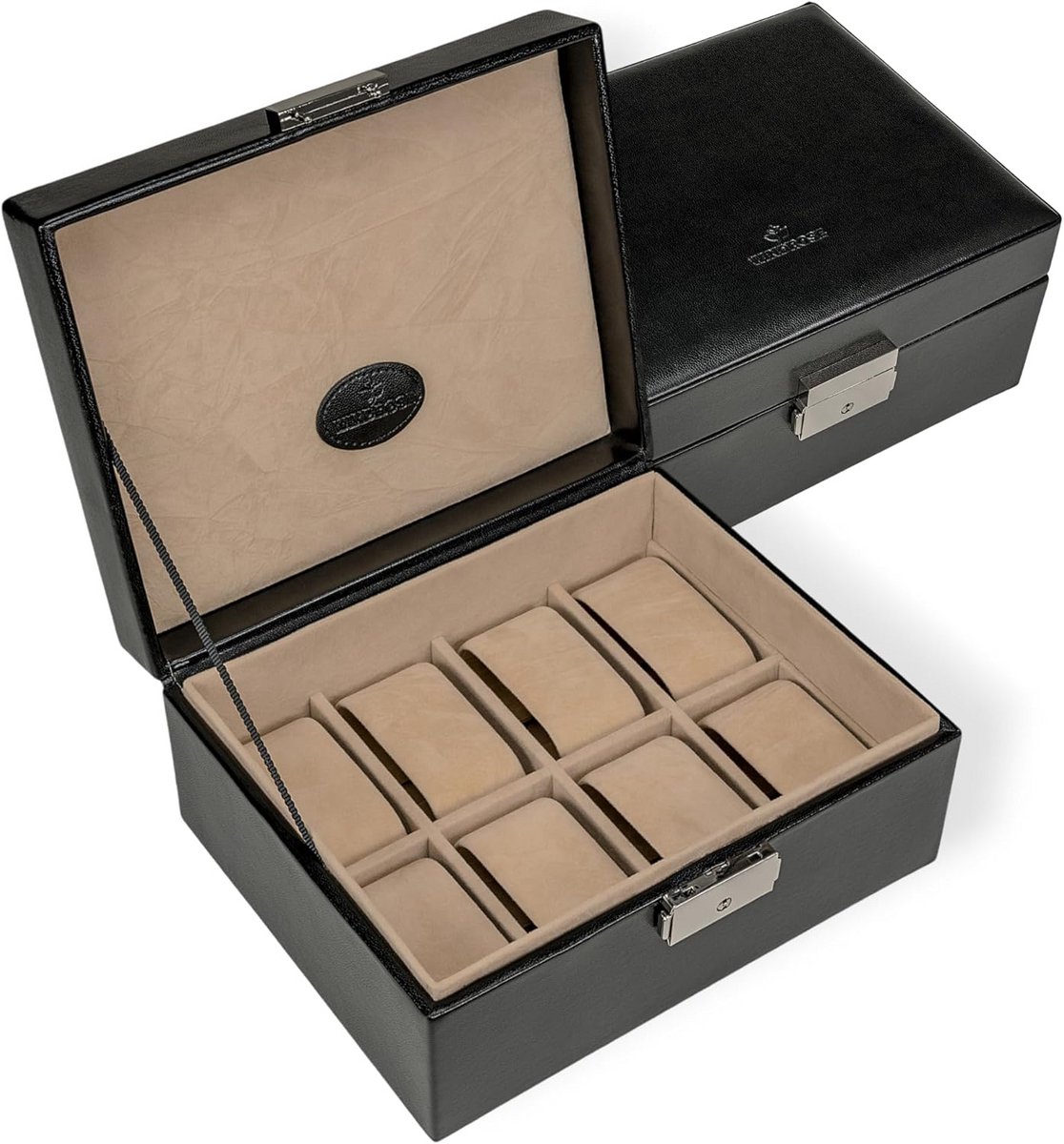 Luxe Horlogedoos Zwart voor 1 Horloge - Zachte Barcelona Indeling