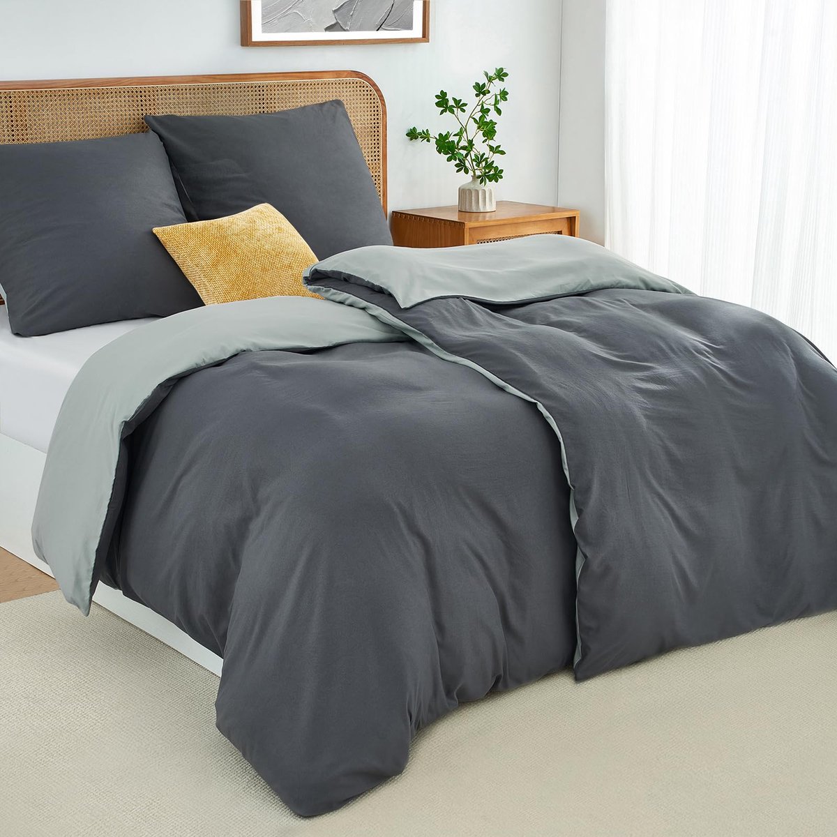 Unyqoos Vierdelig Beddengoedset 135x200 cm Grijs en Lichtgrijs met Ritsen